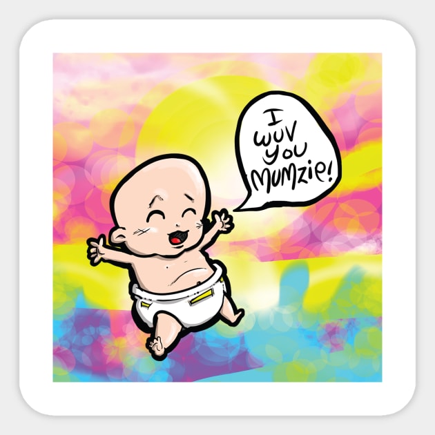 I LOVE YOU MOM I wuv you mumzie Creative Art - Flying Babies - Love Your Mom with THIS! Lone Baby Comic Sticker by BryanDassArt1